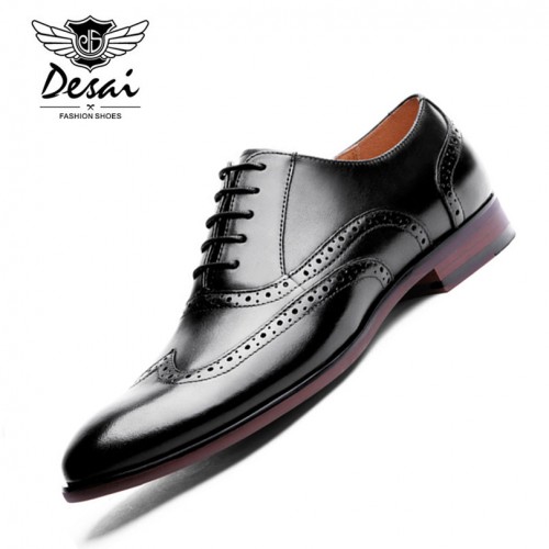 DESAI Brand Full Grain Leather Men Oxford Shoes Retro Carved British Style Bullock Formal Men Dress