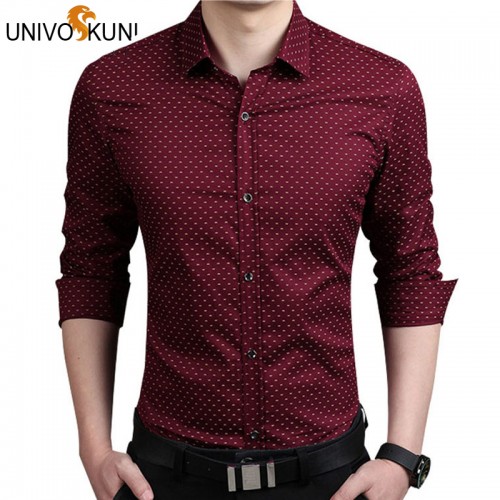 UNIVOS KUNI 5XL Mens Dress Shirts Autumn New Cotton Long Sleeve Business Men Shirt Slim Polka