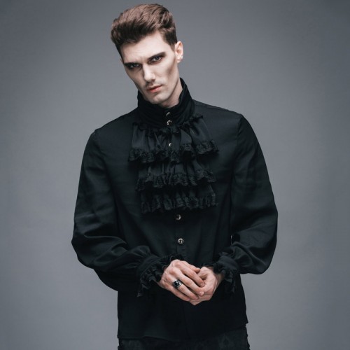 Devil Fashion Victorian Men s Gothic Flounce Tie Shirt Punk Black White Tuxedo Shirts with Lace