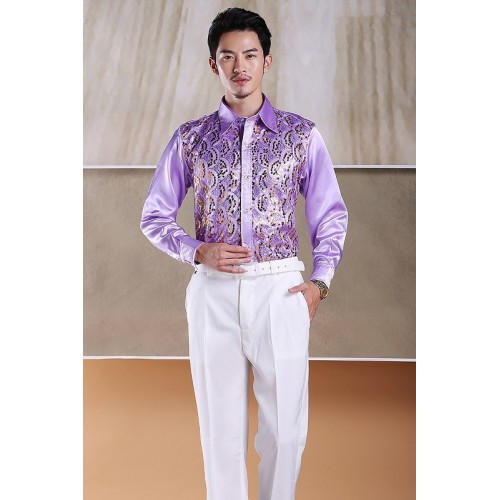 PYJTRL Men s Fashion Stage Show Purple Silver Piece Pink Yellow And Blue Shiny Sequins Slim