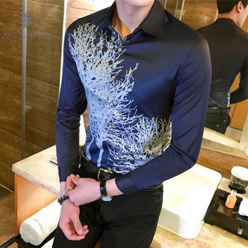 ZEESHANT Men Shirt Luxury Brand 2017 Male Long Sleeve Shirts Casual Multi Button Print Slim Fit