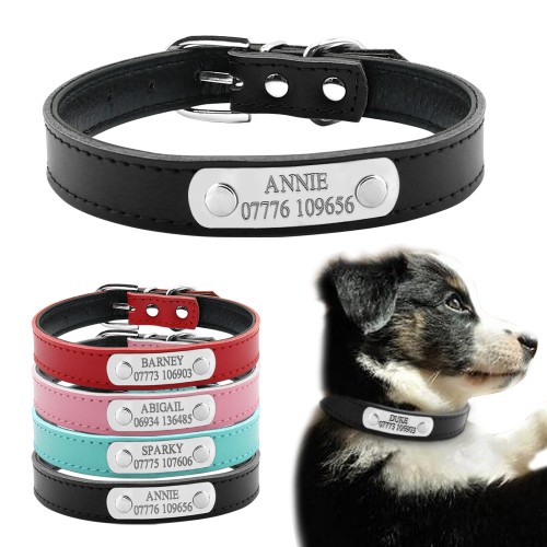 Soft Leather Personalized Laser Dog Collars Free Engraving Metal Buckle Custom Cat Puppy Pet Name Phone