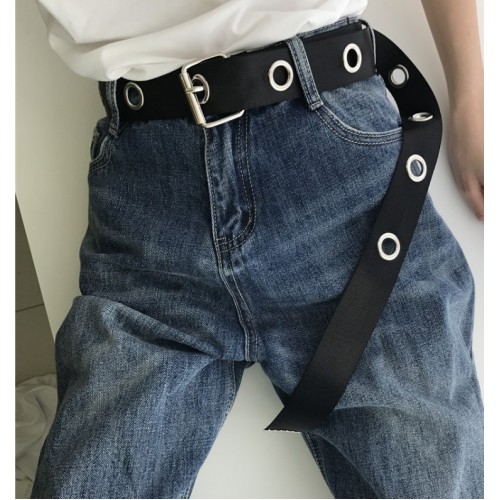 Long Personality Design HOT casual ring black metal belt female students jean canvas waist belts tide