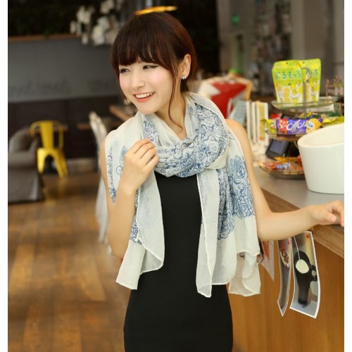  spring autumn winter latest fashion models women scarf necessary classic chiffon blue floral design scarves 