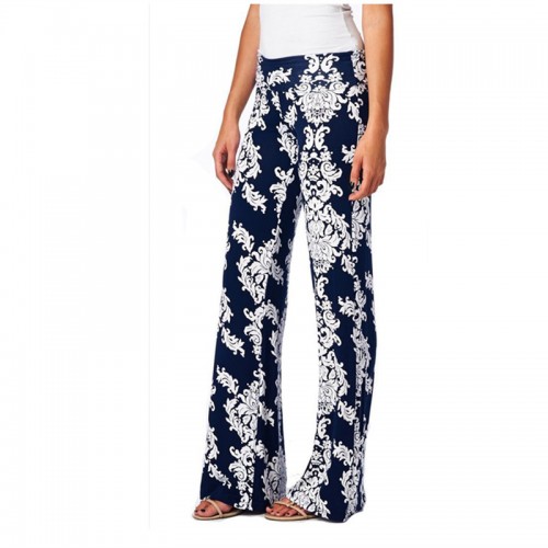 New Loose High Waist Flare Wide Leg Floral Print Long Palazzo Pants Formal Trousers
