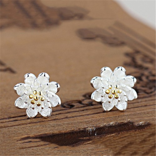 JEXXI Factory Price One Pair Lotus Earrings Accessories 925 Sterling Silver Women Beautiful Luxury Jewelery