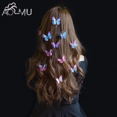 Hair Pins Fashion 1pc 3D Yarn Butterfly Crystal Hair Clips for Women Bridal