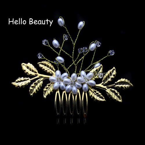 Handmade Gold Color Flower Leaf Pearl Bridal Wedding Hair Combs Women Hair Piece Vine Hair Accessories