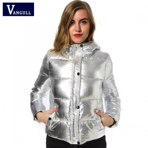 Women winter jackets Short warm coat Silver metal color bread style 2017 ladies parka winterjas dames