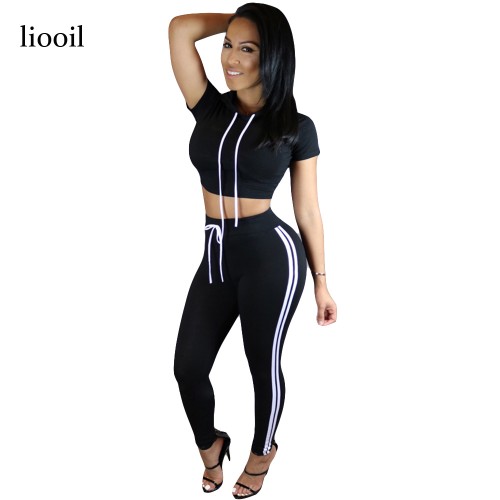 New Style Women Bodycon Cotton Jumpsuit Summer Long Solid Hooded Short Sleeve Two Piece Rompers